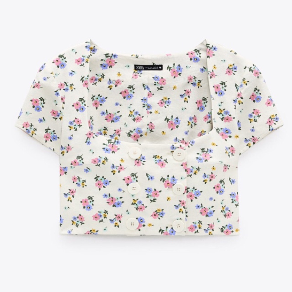 ZARA linen blend floral print cropped top size medium - Picture 5 of 13